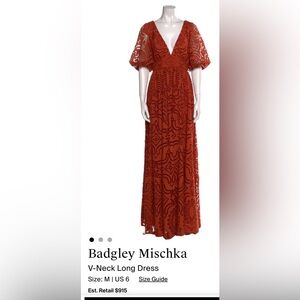 Badgley Mischka Terracotta Lace Maxi Dress